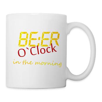 Bier Uhr am Morgen. Fundesign. Saufshirt - Tasse - Weiß - Rechts