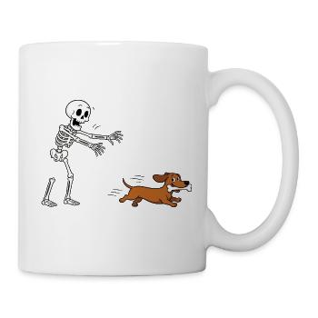 Halloween, Dackel, Skelett - Tasse - Weiß - Rechts