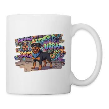 Freundlicher Rottweiler vor collem Graffiti - Tasse - Weiß - Rechts