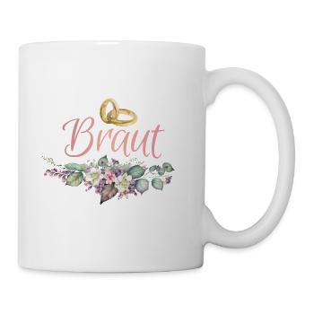 Braut Ringe Blumen JGA Junggesellenabschied - Tasse - Weiß - Rechts