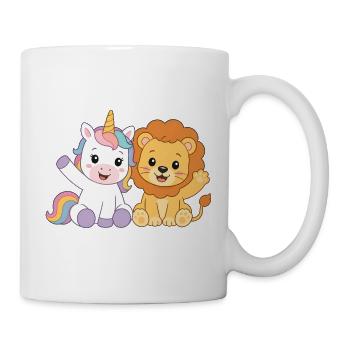 Einhorn und Löwe – Süße Kindergarten Freunde  - Tasse - Weiß - Rechts