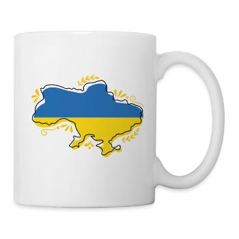 Ukraine-Flaggenkarte Silouette mit Blumenumriss - Tasse - Weiß - Rechts