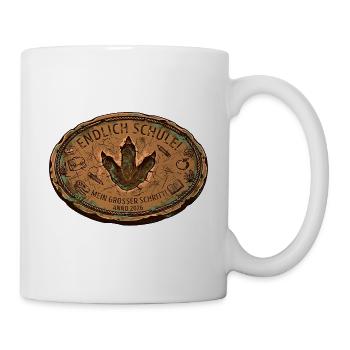 Dino Fußabdruck Endlich Schule - großer Schritt - Tasse - Weiß - Rechts