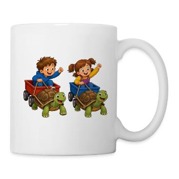 Kinder Schildkrötenrennen im Bollerwagen Spaß - Tasse - Weiß - Rechts