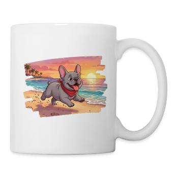 Entzückende französische Bulldogge am Strand - Tasse - Weiß - Rechts