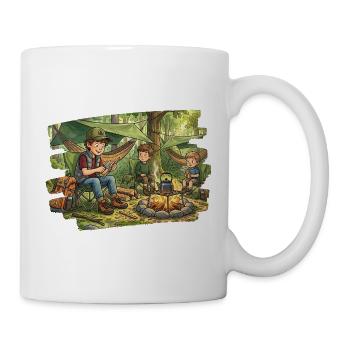 Dad with 2 sons at the campfire - Mug - white - Right
