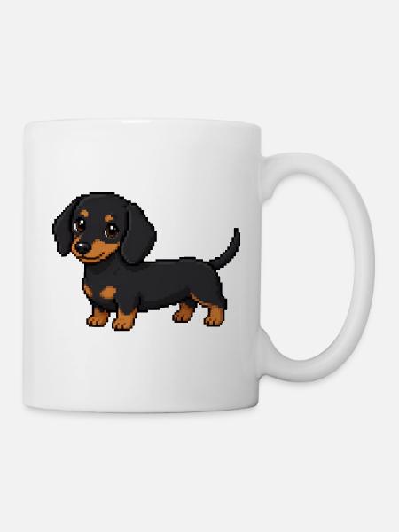 Süßer Dackel – Retro Pixel Art Hund - Tasse - Weiß