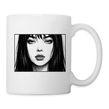 Monochrome portrait with long hair - Mug - white - Right