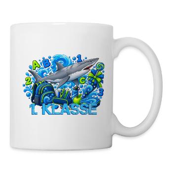 Schulstart 1. Klasse mit Hai Grundschule - Tasse - Weiß - Rechts