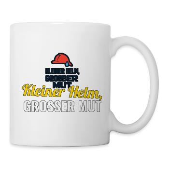 Kleiner Helm, großer Mut – Jugendfeuerwehr Shirt - Tasse - Weiß - Rechts