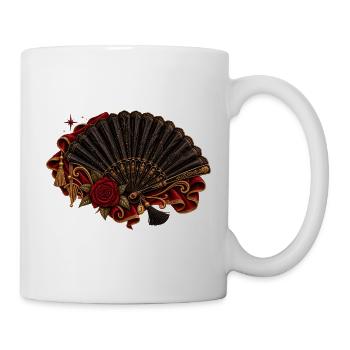 Vintage Fächer mit roter Rose - Tasse - Weiß - Rechts