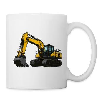Gelbe Baumaschine Bagger - Tasse - Weiß - Rechts