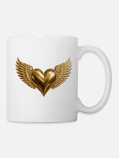 Goldenes Geflügeltes Herz - Tasse - Weiß