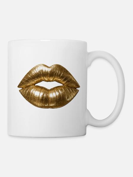 Goldene Lippen - Tasse - Weiß