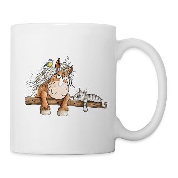 Pferd Katze Stall Reiter Bauernhof Tierfreunde - Tasse - Weiß - Rechts