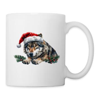 Weihnachtswolf-Weihnachtsmützen-Kunst - Tasse - Weiß - Rechts
