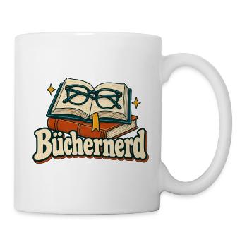 Büchernerd – Bücher mit Lesebrille im Retro-Stil - Tasse - Weiß - Rechts