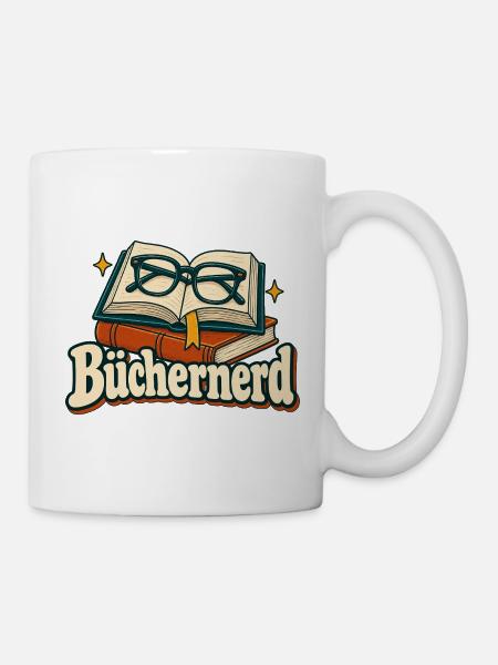 Büchernerd – Bücher mit Lesebrille im Retro-Stil - Tasse - Weiß