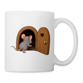 Neugierige Maus und kleine Tür - Tasse - Weiß - Rechts