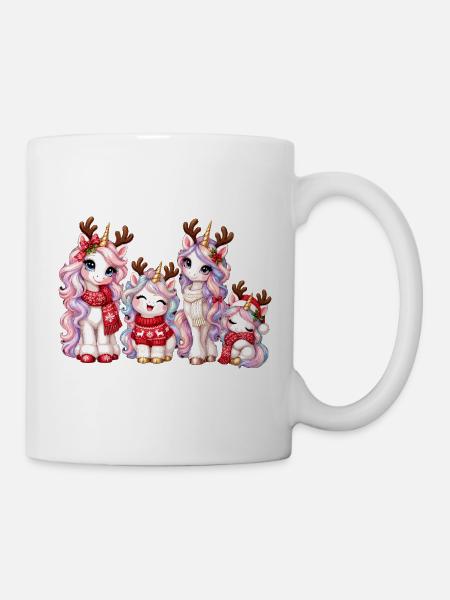 Weihnachts-Einhörner mit Rentiergeweih - Tasse - Weiß
