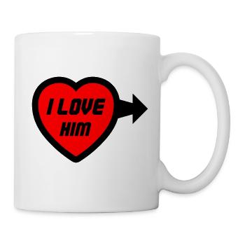 Herz I LOVE HIM Schriftlogo - Tasse - Weiß - Rechts