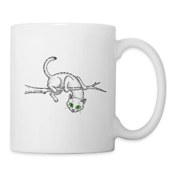 Lustige Katze auf einem Ast – lustiges Haustier - Tasse - Weiß - Rechts