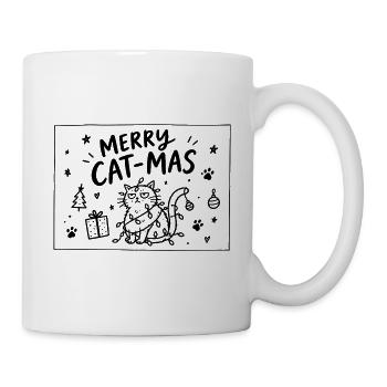 Merry Cat-Mas – Weihnachtskatze mit Lichterkette - Tasse - Weiß - Rechts