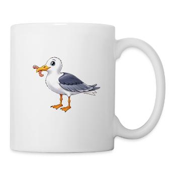 Lustige Möwe mit Wurm Küste Meer - Tasse - Weiß - Rechts