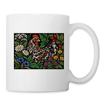 Blumenhühner-Volkskunstgarten - Tasse - Weiß - Rechts