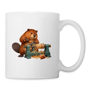 Biber drechselt einen Kreisel - Tasse - Weiß - Rechts