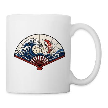 Japanischer Fächer Wellen Koi Fisch Vektor Shirt - Tasse - Weiß - Rechts