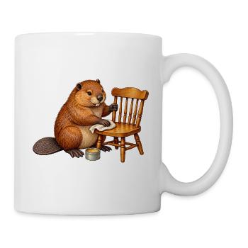 Biber restauriert einen Holzstuhl - Tasse - Weiß - Rechts