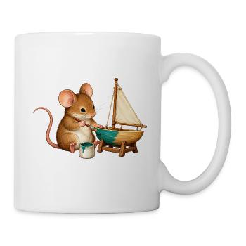 Maus baut ein Modellsegelboot - Tasse - Weiß - Rechts