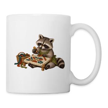 Waschbär zieht Wollschlingen - Tasse - Weiß - Rechts