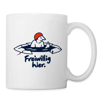 Eisbaden Spruch: Freiwillig hier! Eisbader lustig - Tasse - Weiß - Rechts