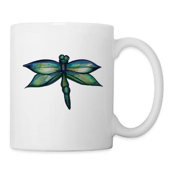 Smaragdgrüne Libellen-Aquarellflügel - Tasse - Weiß - Rechts
