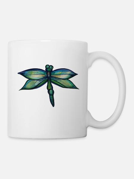 Smaragdgrüne Libellen-Aquarellflügel - Tasse - Weiß