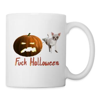 Anti Halloween - Chihuahua und trauriger Kürbis - Tasse - Weiß - Rechts