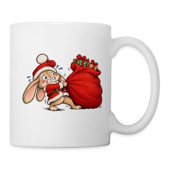 Lustiger Hasen-Riesensack-Weihnachtshasen-Humor - Tasse - Weiß - Rechts