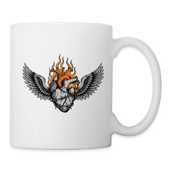 Feuriges Geflügeltes Herz-Tattoo - Tasse - Weiß - Rechts