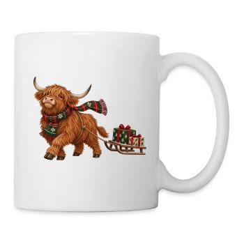 Hochlandrind Schlitten Weihnachten Highland Cow - Tasse - Weiß - Rechts