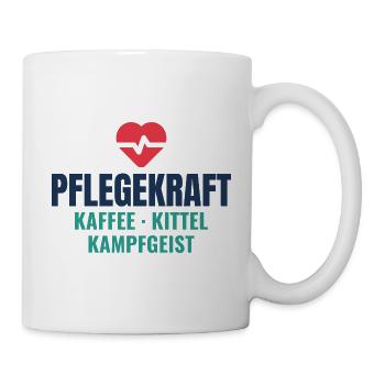 Pflegekraft – Kaffee, Kittel, Kampfgeist - Tasse - Weiß - Rechts