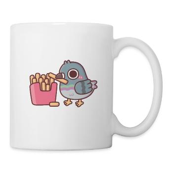 Niedliche Taube isst Pommes frites - Tasse - Weiß - Rechts
