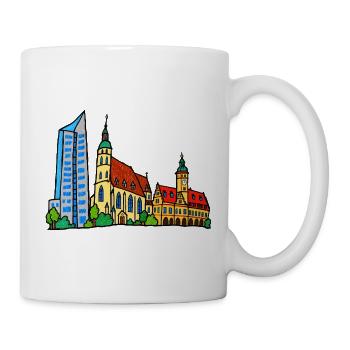 Bunte Leipziger Skyline im Kinderstil - Tasse - Weiß - Rechts