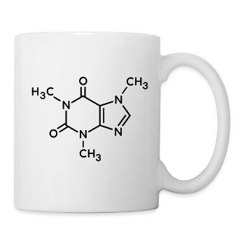 Koffeinmolekül C8H10N4O2 Linien-Symbol - Tasse - Weiß - Rechts