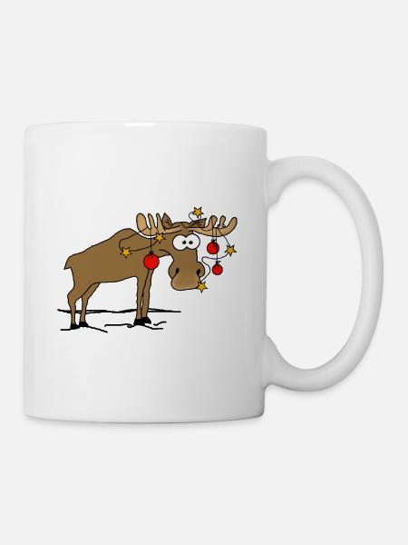 Elch mit Weihnachtsschmuck - Tasse - Weiß