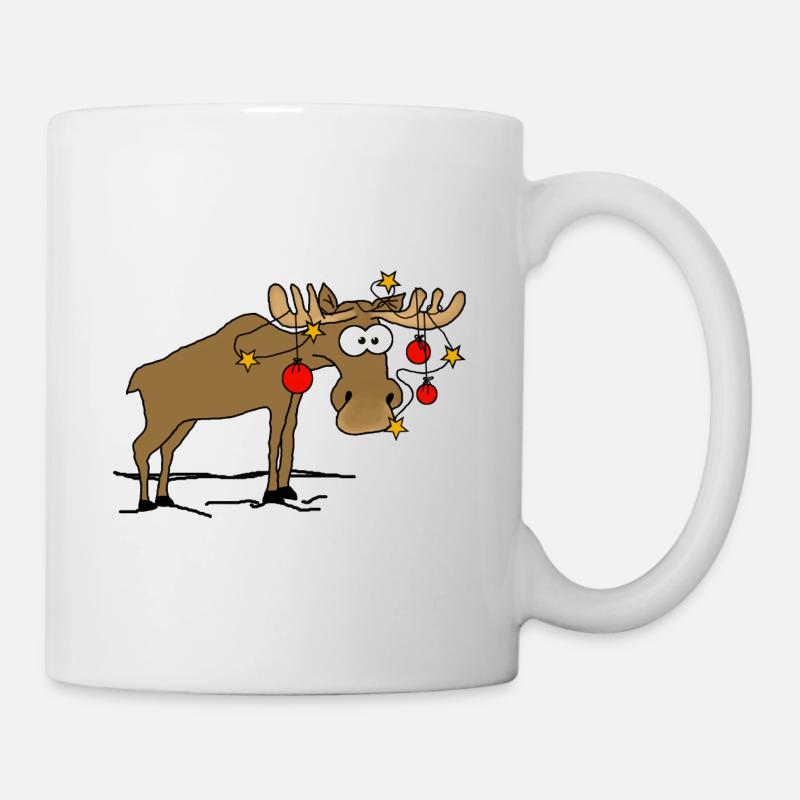 Elch mit Weihnachtsschmuck - Tasse - Weiß