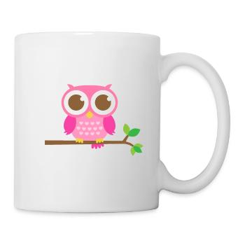 Hibou rose mignon sur une branche - Mug blanc - blanc - Droite