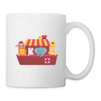 Arche Noah, süße Tiere auf dem Boot - Tasse - Weiß - Rechts