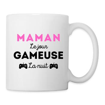 Maman le jour gameuse la nuit geek gameuse gamer - Mug blanc - blanc - Droite